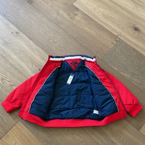 TOMMY HILFIGER Boys Red High Neck Zip-Up Solid Bomber Jacket Sz Small 6-7 NWT - Picture 7 of 15